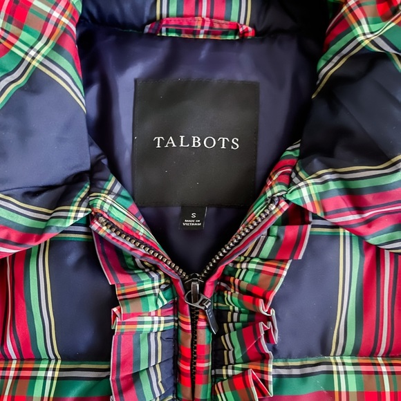 Talbots Ladys Tartan Plaid Ruffle Zip Front Puffer - Picture 2 of 3